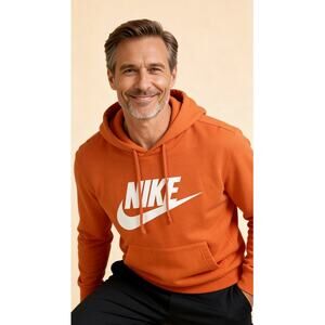 Nike Sportswear Club Orange Pullover Hoodie Big Logo Swoosh Sweatshirt Unisex